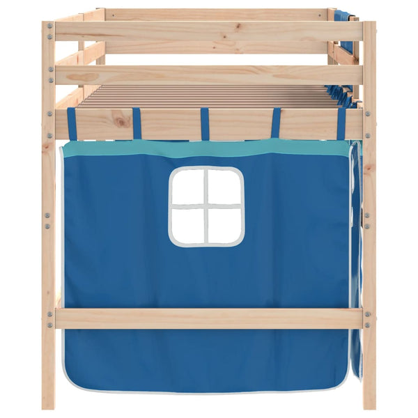 Kinder-Hochbett mit Vorhängen Blau 80x200cm