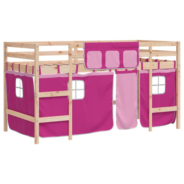 vidaXL Lit surélevé enfant avec rideaux Rose 90x190 cm Bois de pin massif