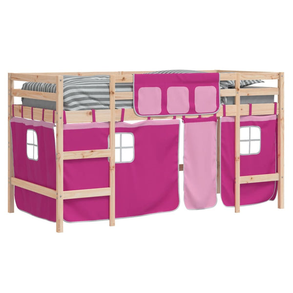 vidaXL Lit surélevé enfant avec rideaux Rose 90x190 cm Bois de pin massif