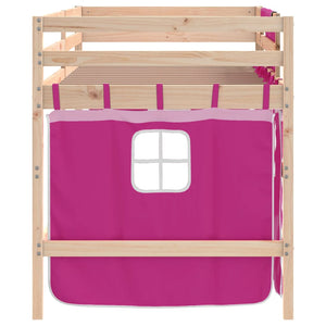 vidaXL Lit surélevé enfant avec rideaux Rose 90x190 cm Bois de pin massif