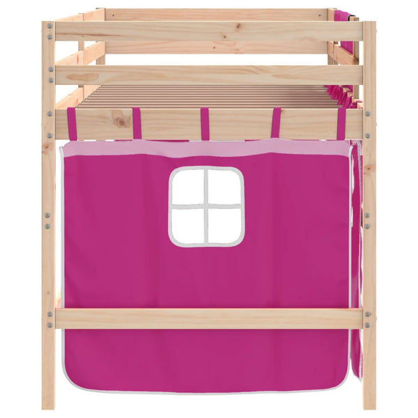 vidaXL Lit surélevé enfant avec rideaux Rose 90x190 cm Bois de pin massif