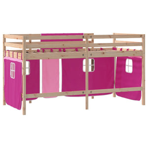 vidaXL Lit surélevé enfant avec rideaux Rose 90x190 cm Bois de pin massif