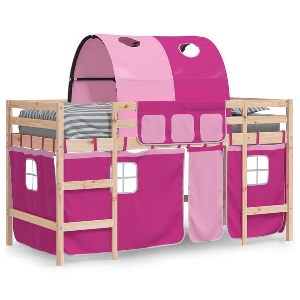 Kinder Hochbett mit Tunnel Rosa 80x200 cm