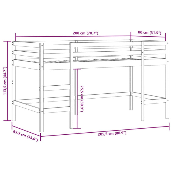 Kinder Hochbett mit Tunnel Rosa 80x200 cm