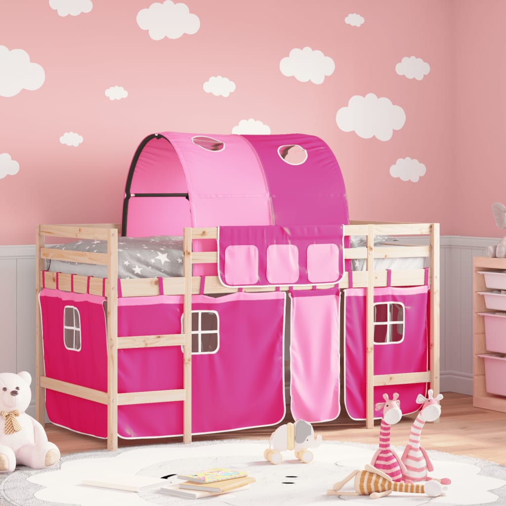 Kinder Hochbett mit Tunnel Rosa 80x200 cm