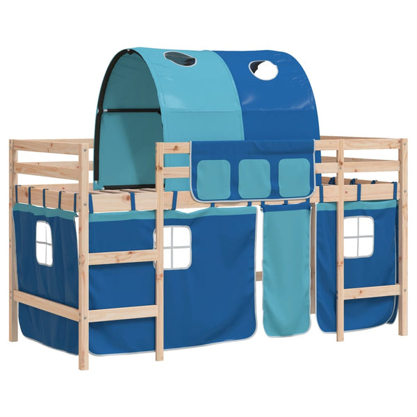 Kinderhochbett mit Tunnel Blau 90x190 cm Kiefer