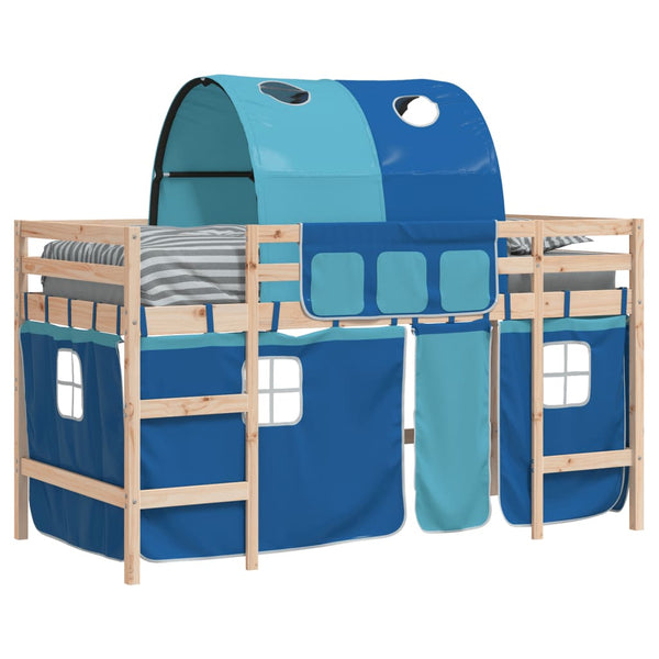 Kinderhochbett mit Tunnel Blau 90x190 cm Kiefer