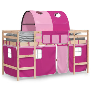 Kinder Hochbett mit Tunnel Rosa 90x190 cm