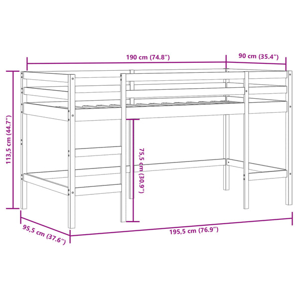 Kinder Hochbett mit Tunnel Rosa 90x190 cm