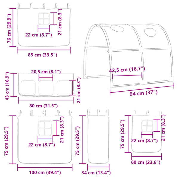 Kinder Hochbett mit Tunnel Rosa 90x190 cm
