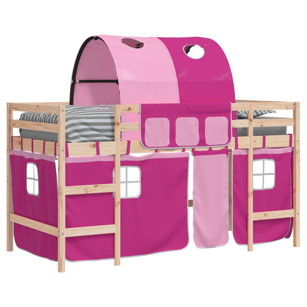 Kinder Hochbett mit Tunnel Rosa 90x190 cm