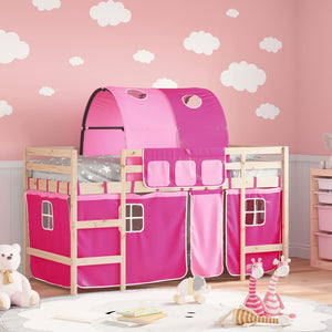 Kinder Hochbett mit Tunnel Rosa 90x190 cm
