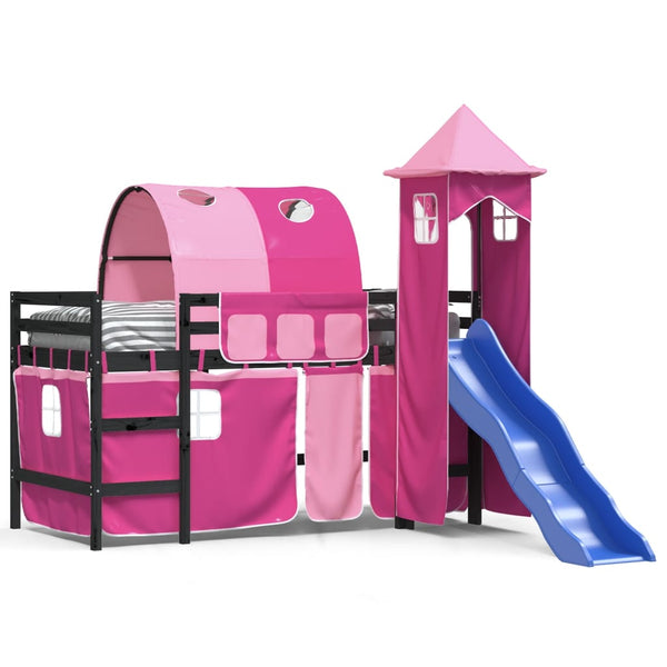 Kinderhochbett mit Turm Rosa 80x200 cm