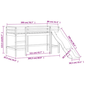 Kinderhochbett mit Turm Rosa 80x200 cm