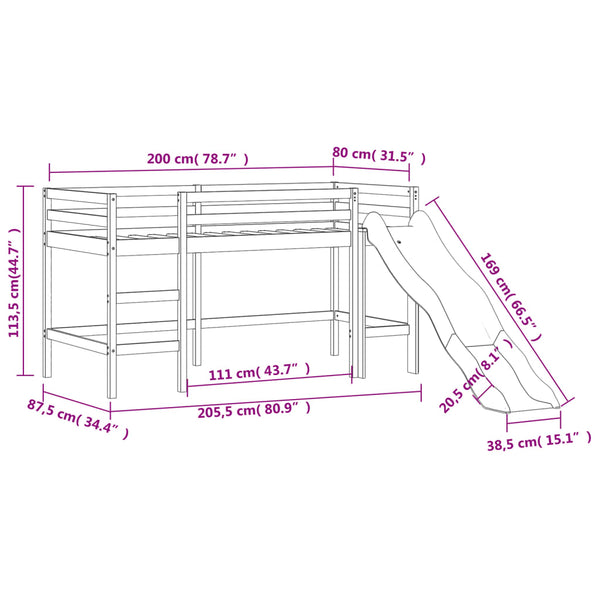 Kinderhochbett mit Turm Rosa 80x200 cm