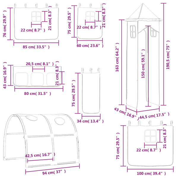 Kinderhochbett mit Turm Rosa 80x200 cm