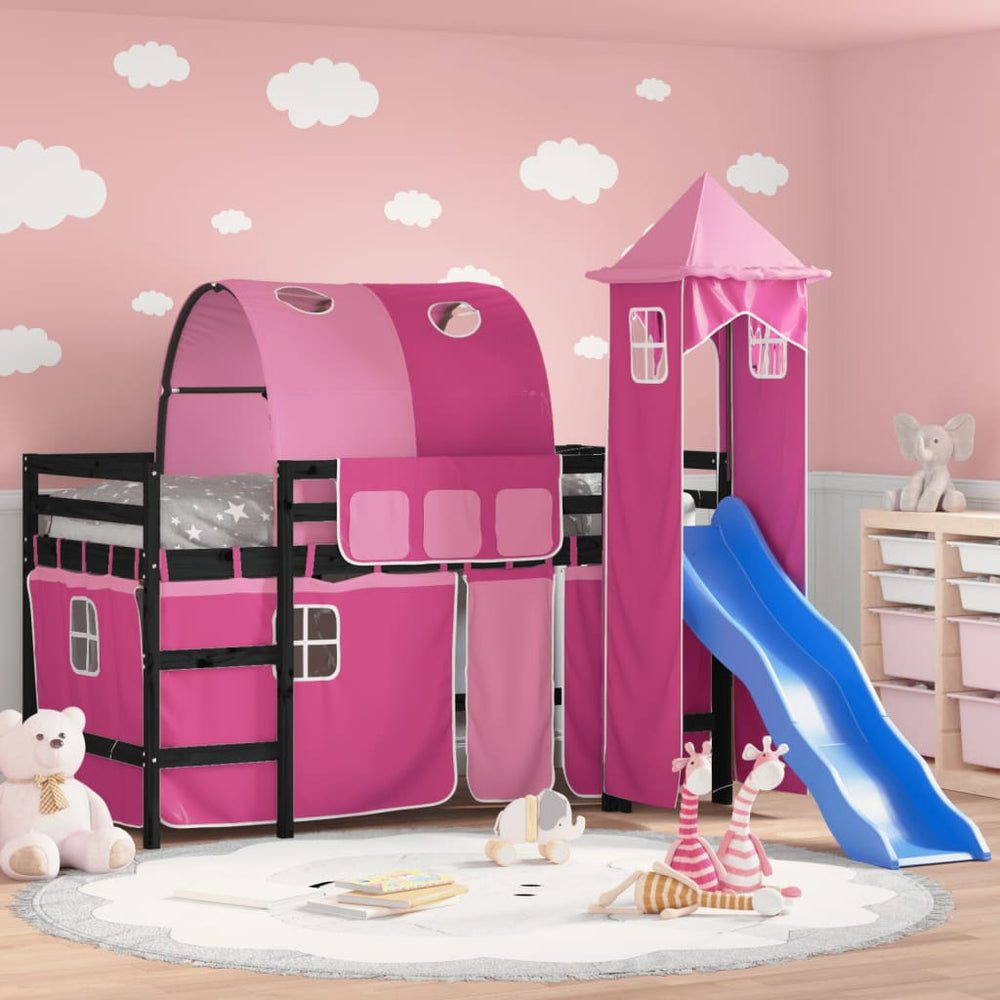 Kinderhochbett mit Turm Rosa 80x200 cm
