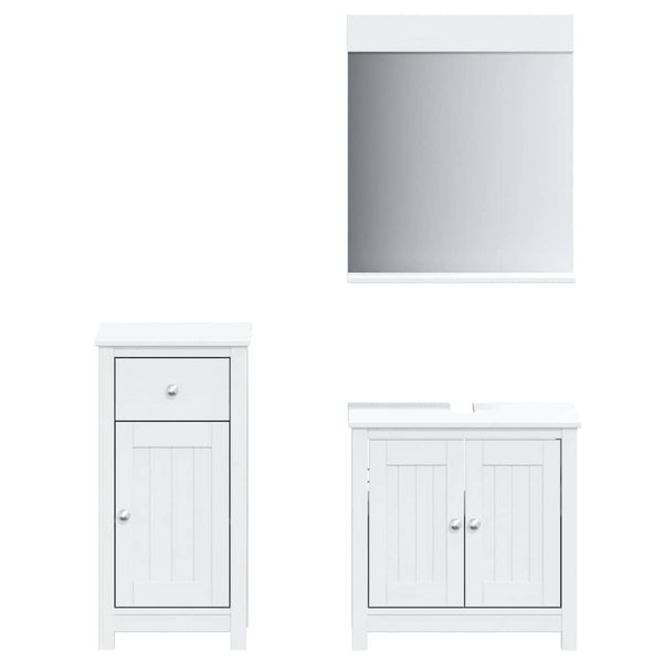 vidaXL 3-Piece Bathroom Furniture Set BERG White Solid Pine Wood