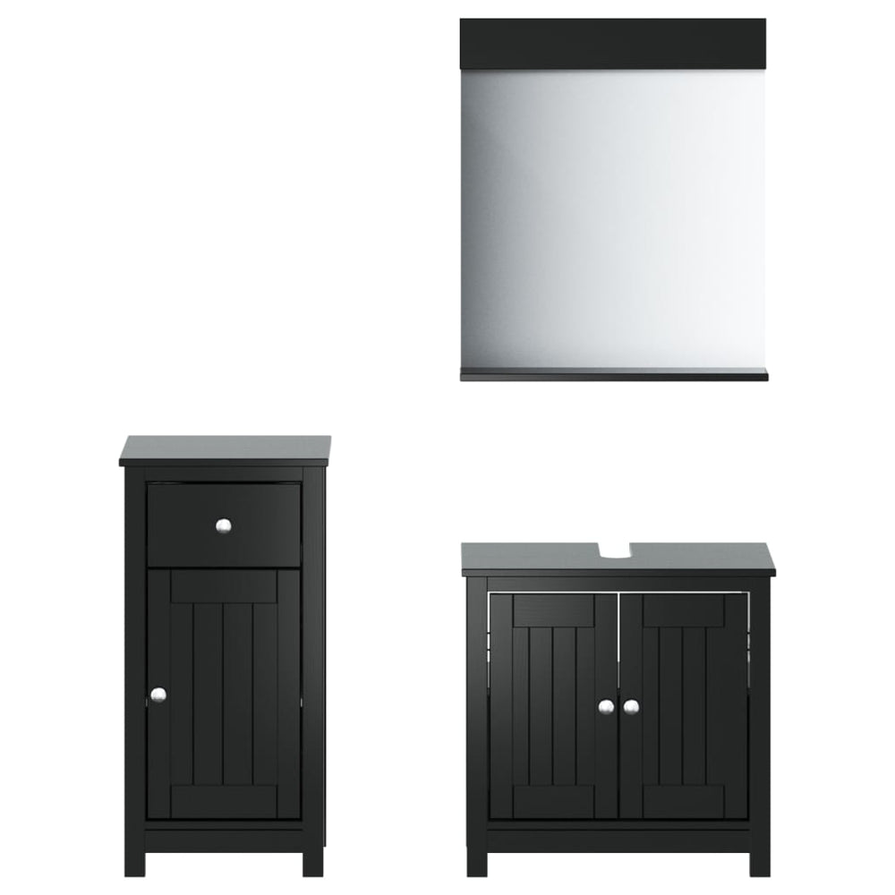 vidaXL Ensemble de 3 meubles de salle de bain BERG Noir Pin massif