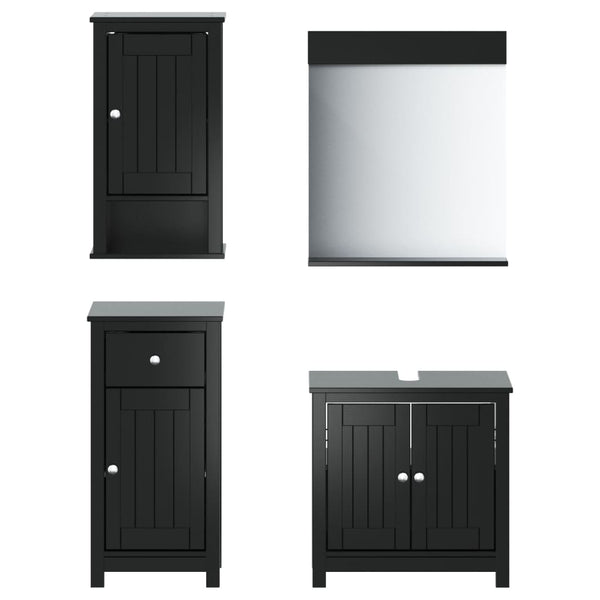 Schwarzes Badmöbel-Set Kiefer Massivholz 4-teilig
