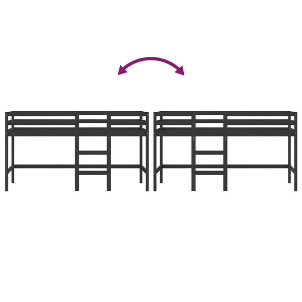 Kinder Hochbett Schwarz 80x200 cm Kieferholz