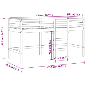 Kinder Hochbett Schwarz 80x200 cm Kieferholz
