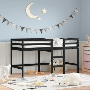 Kinder Hochbett Schwarz 80x200 cm Kieferholz