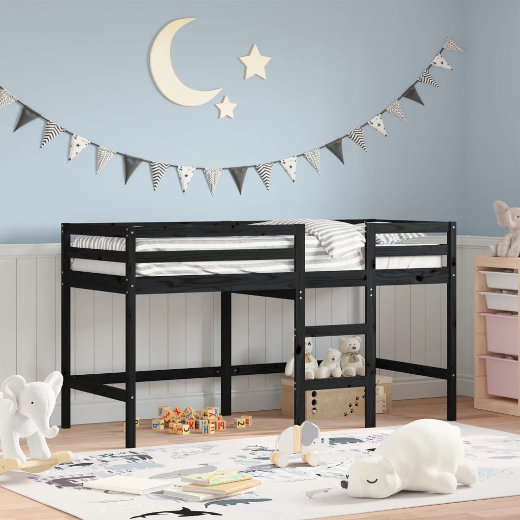 Kinder Hochbett Schwarz 80x200 cm Kieferholz