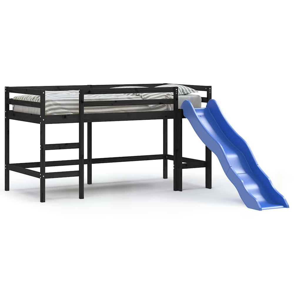 Kinder Hochbett mit Rutsche 80x200 cm Kiefer Schwarz