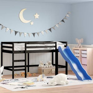 Kinder Hochbett mit Rutsche 80x200 cm Kiefer Schwarz