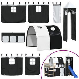 vidaXL Rideaux pour lit mezzanine avec tunnel et tour Blanc et noir