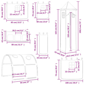 vidaXL Rideaux pour lit mezzanine avec tunnel et tour Blanc et noir
