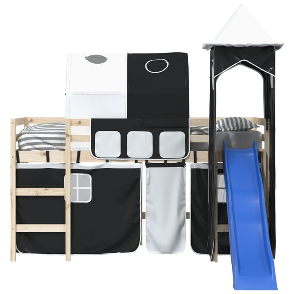 vidaXL Rideaux pour lit mezzanine avec tunnel et tour Blanc et noir