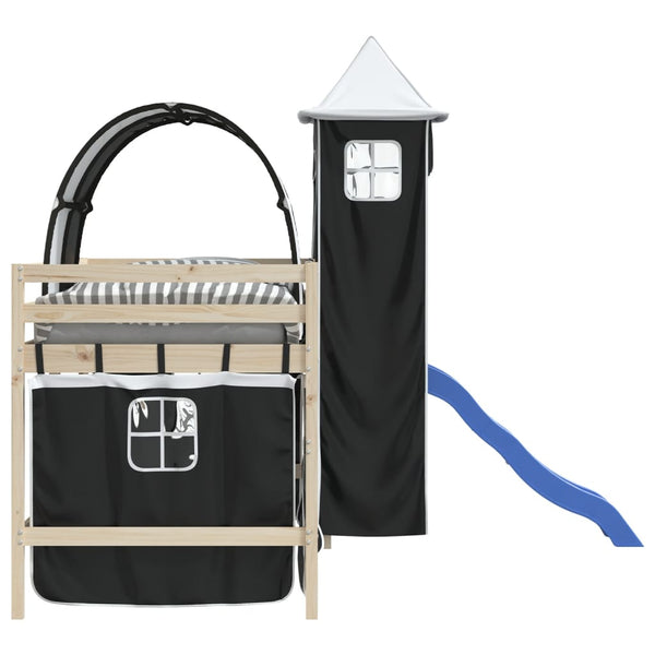 vidaXL Rideaux pour lit mezzanine avec tunnel et tour Blanc et noir