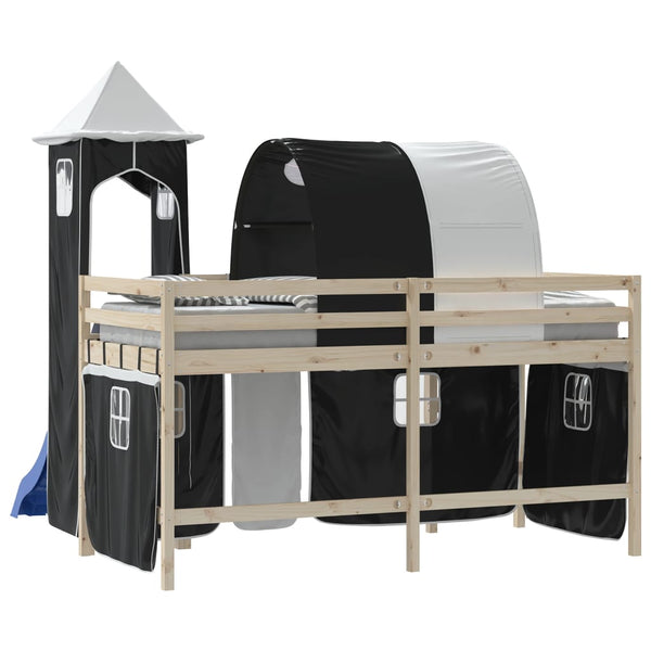 vidaXL Rideaux pour lit mezzanine avec tunnel et tour Blanc et noir