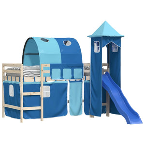 Hochbett Vorhänge mit Tunnel und Turm, Blau