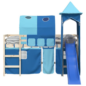 Hochbett Vorhänge mit Tunnel und Turm, Blau