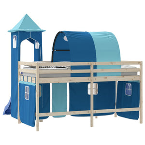 Hochbett Vorhänge mit Tunnel und Turm, Blau