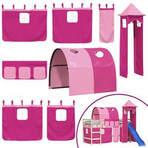 Rosa Vorhänge für Hochbett mit Tunnel und Turm