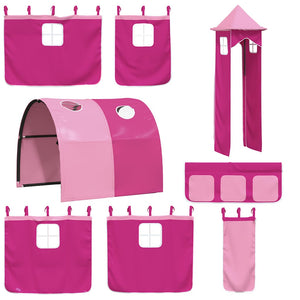 Rosa Vorhänge für Hochbett mit Tunnel und Turm