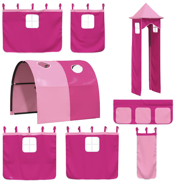 Rosa Vorhänge für Hochbett mit Tunnel und Turm
