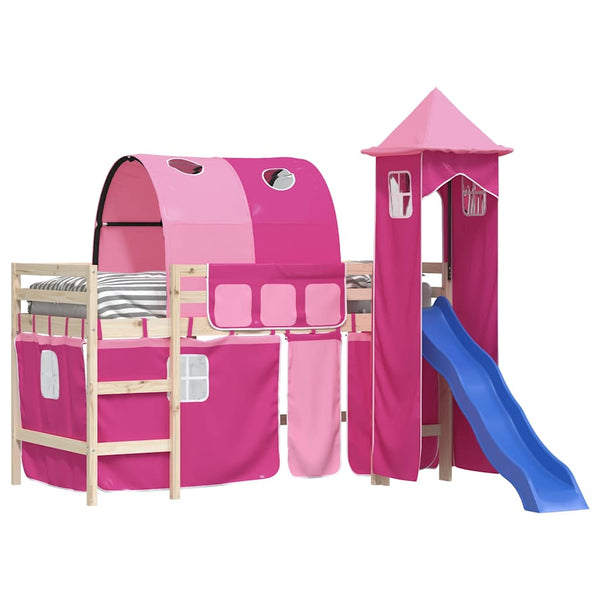 Rosa Vorhänge für Hochbett mit Tunnel und Turm