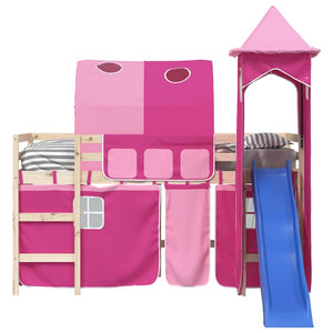 Rosa Vorhänge für Hochbett mit Tunnel und Turm