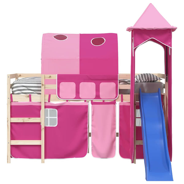 Rosa Vorhänge für Hochbett mit Tunnel und Turm