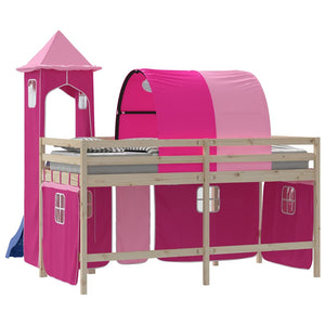 Rosa Vorhänge für Hochbett mit Tunnel und Turm