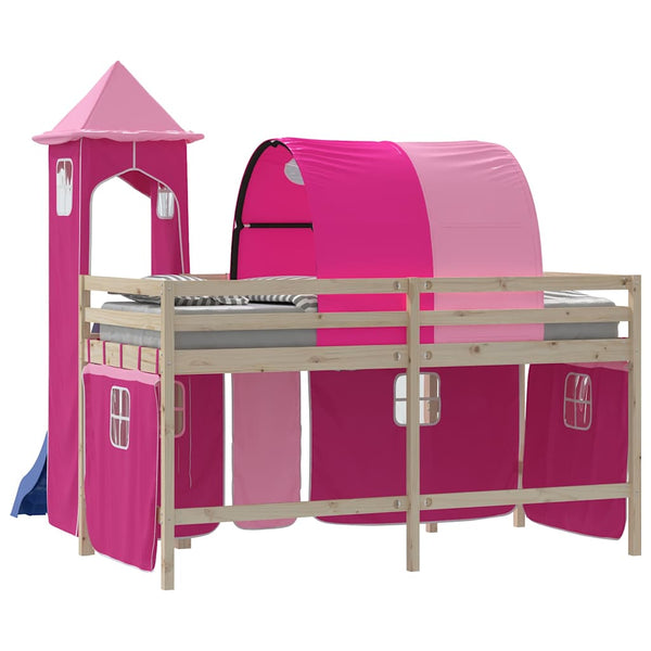 Rosa Vorhänge für Hochbett mit Tunnel und Turm