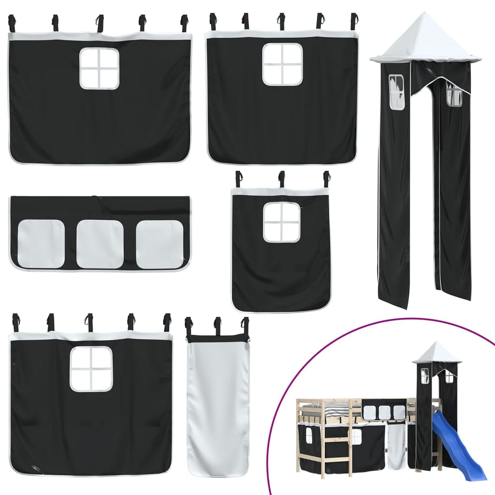 vidaXL Rideaux pour lit mezzanine avec tour Blanc et noir Polyester