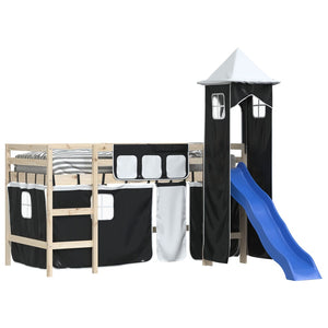 Hochbett Vorhänge mit Turm, Weiß & Schwarz
