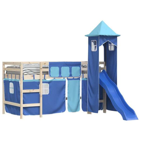Blaue Vorhänge für Hochbett mit Turm