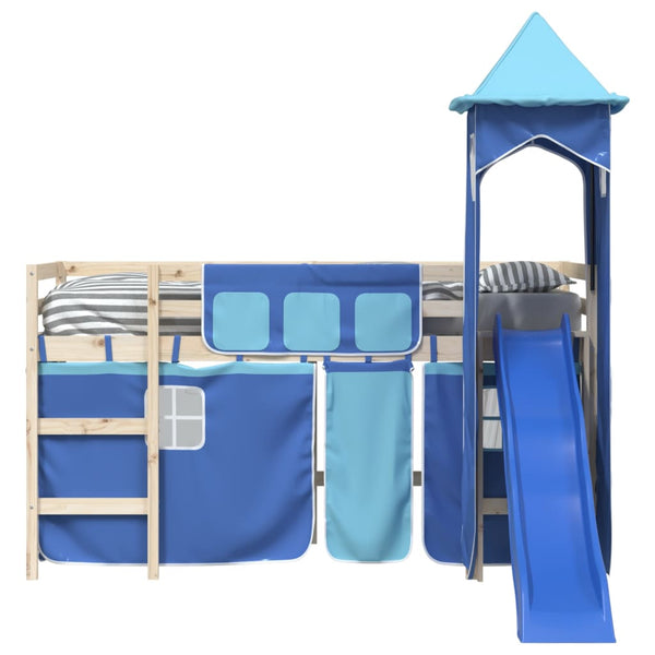 Blaue Vorhänge für Hochbett mit Turm
